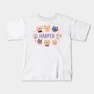 Harper name with cartoon cats Kids T-Shirt